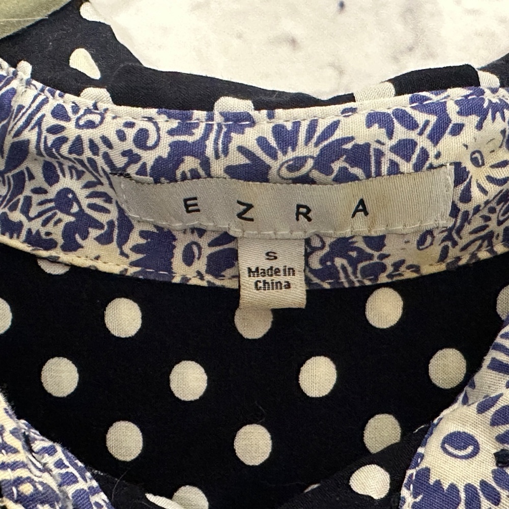 Navy Polka Dot Blouse with Sheer‎ Back Inset - Picture 7 of 10